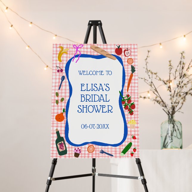 Gingham Picnic Modern Cute CUSTOM Bridal Shower Foam Board (In Situ (Stand))