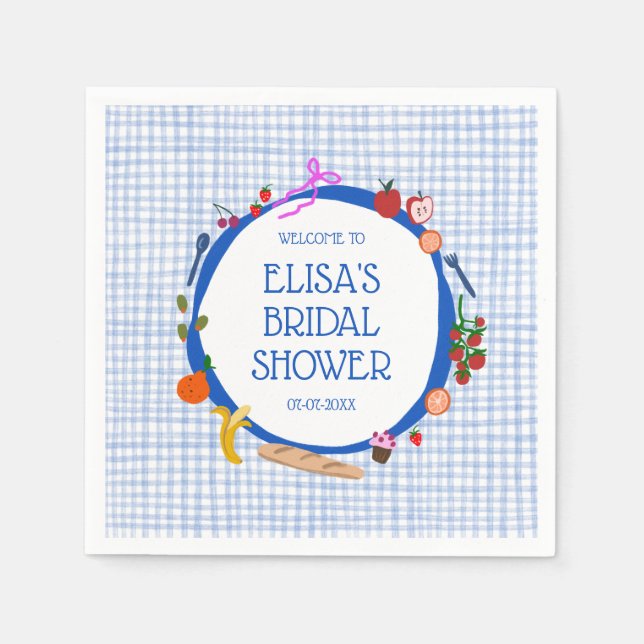 Gingham Picnic Modern Cute CUSTOM Bridal Shower Napkins (Front)