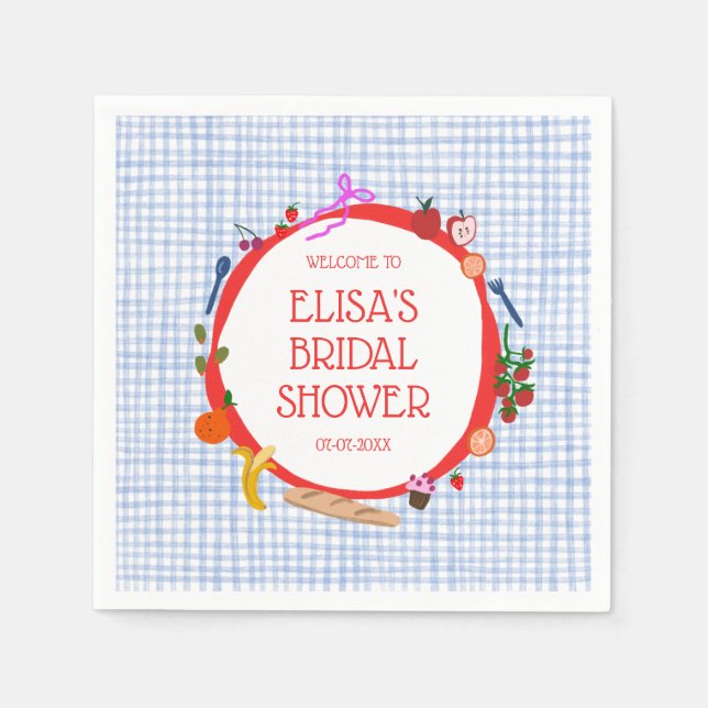 Gingham Picnic Modern Cute CUSTOM Bridal Shower Napkins (Front)