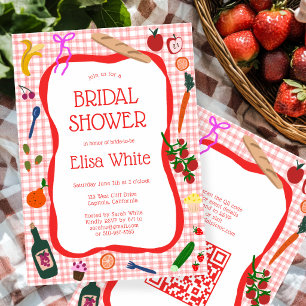 Gingham Picnic Modern Cute CUSTOM QR Bridal Shower Invitation