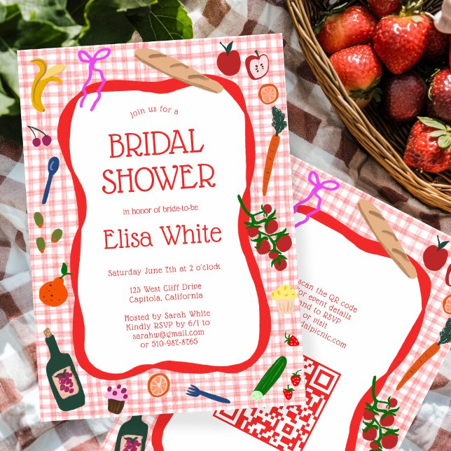 Gingham Picnic Modern Cute CUSTOM QR Bridal Shower Invitation (Gingham Picnic Modern Cute CUSTOM QR Bridal Shower Invitation
)