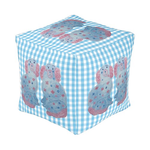 Gingham Pink and Blue Staffordshire Dogs Pouf