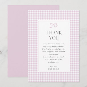 Gingham Pink Bow Baby Girl  Thank You Card