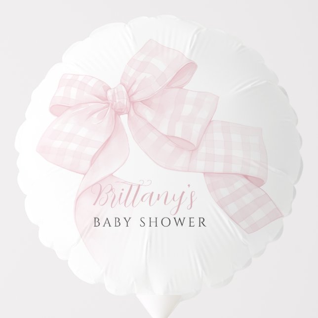 Gingham Pink Bow Baby Shower Balloon (Front)