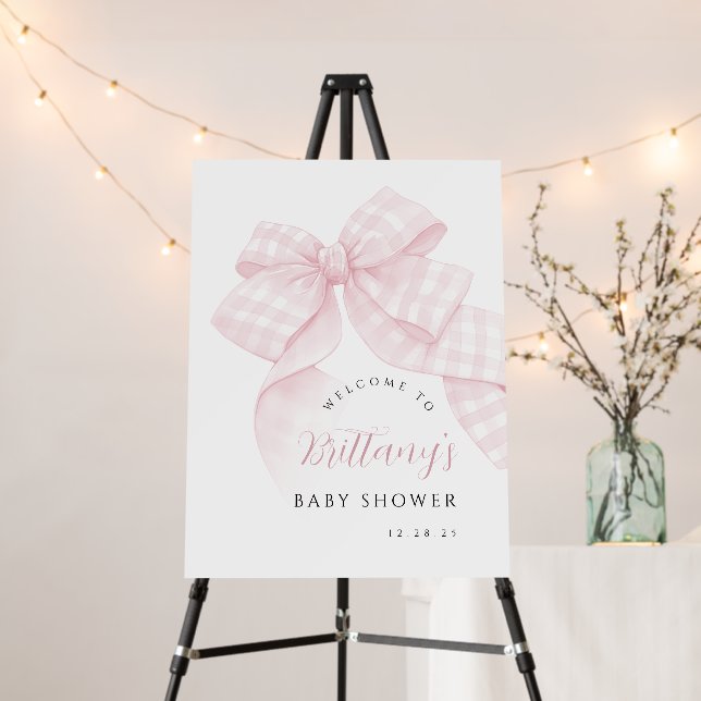 Gingham Pink Bow Baby Shower Foam Board (In Situ (Stand))