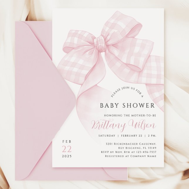 Gingham Pink Bow Baby Shower Invitation (Creator Uploaded)