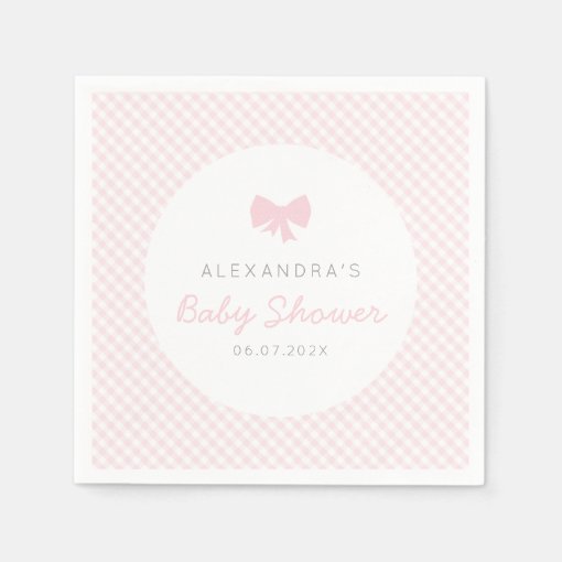 Gingham Pink Bow Baby Shower Napkins 