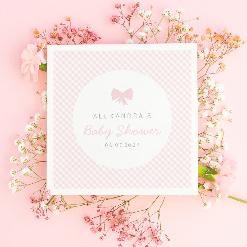 Gingham pink bow baby shower