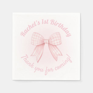 gingham pink bow thank you for coming napkins