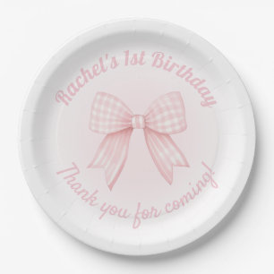 gingham pink bow thank you for coming paper plates