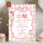 Gingham Pink Daisy One Cute Chick 1st Birthday Invitation<br><div class="desc">Gingham Pink Daisy One Cute Chick Birthday Invitation,  Farm Barnyard Chicken 1st Birthday Invite,  Editable Plaid Kids Birthday</div>