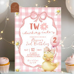 Gingham Pink Daisy Yellow Duck 2nd Birthday Invitation<br><div class="desc">Gingham Pink Daisy Yellow Duck 2nd Birthday Invitation,  Two Ducking Cute Second Birthday Invite,  Editable Plaid Kids Birthday</div>