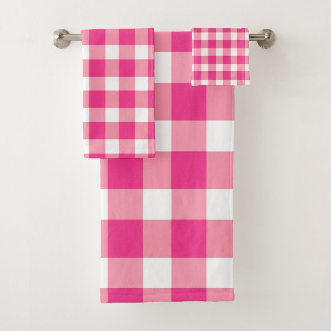 Gingham Pink Design Bath Towel Set (Insitu)