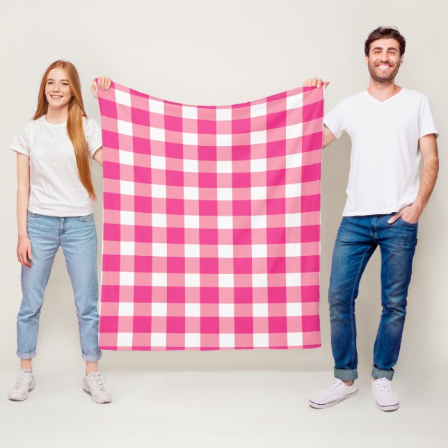 Gingham Pink Design Fleece Blanket (In Situ)