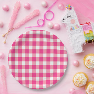 Gingham Pink Design Paper Plates
