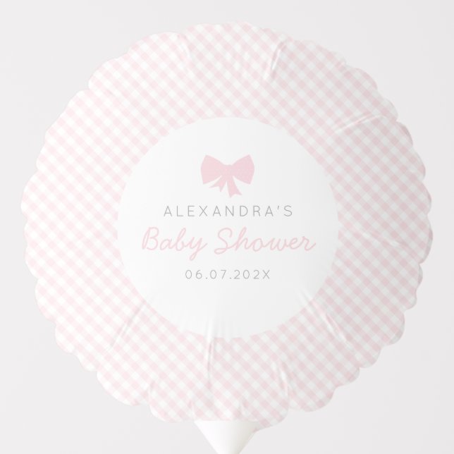 Gingham pink girl baby shower balloon (Front)