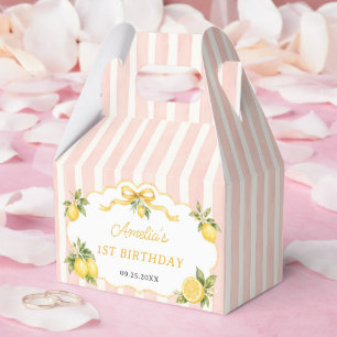 Gingham Pink Lemon Themed 1st Birthday Favor Boxes