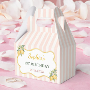 Gingham Pink Lemon Themed 1st Birthday Favor Boxes