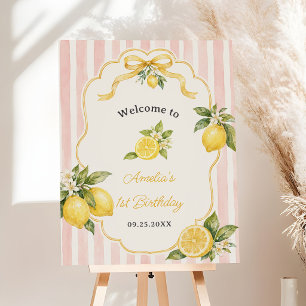 Gingham Pink Lemon Themed 1st Birthday Foam Board