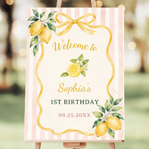 Gingham Pink Lemon Themed 1st Birthday Foam Board