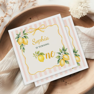 Gingham Pink Lemon Themed 1st Birthday Napkins