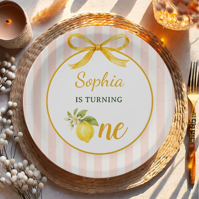 Gingham Pink Lemon Themed 1st Birthday Paper Plates (Creator Uploaded)