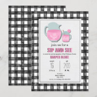 Gingham Pink Lemonade Sip & See Baby Invitation