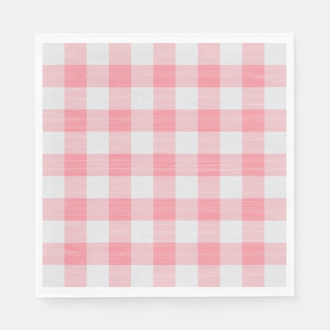Gingham Pink Plaid Cute Pretty Girly Napkins (Front)
