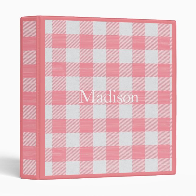 Gingham Pink Plaid Girly Pretty Baby Girl Shower 3 Ring Binder (Front/Spine)