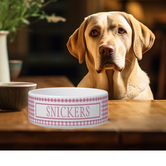 Gingham Pink Plaid Personalized Name    Bowl (Creator Uploaded)
