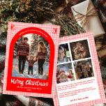 Gingham Pink Red Christmas Custom Arch 5 Photo  Holiday Card<br><div class="desc">Perfect cute card for a fun holiday greeting! Hand made art for you! FULLY CUSTOMIZABLE! Click on “Personalize” above to edit the text on the front and back and add your own photos to the front and back. Click "edit using design tool" to adjust the fonts, colors and placements. (check...</div>