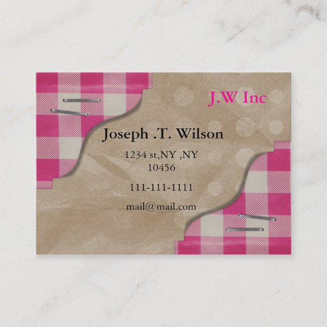 gingham pink retro Business Cards (Front)