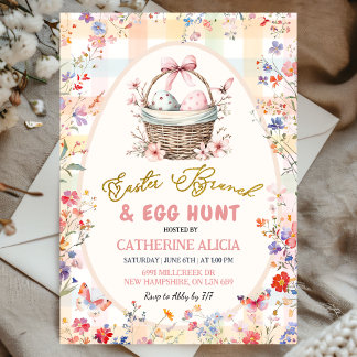 Gingham Pink Wildflower Easter Egg Hunt and Brunch Invitation