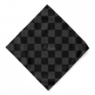 Gingham Plaid Check with Name, Black Bandana