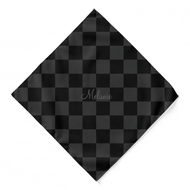 Gingham Plaid Check with Name, Black Bandana (Front)