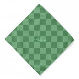 Gingham Plaid Check with Name, Green Bandana