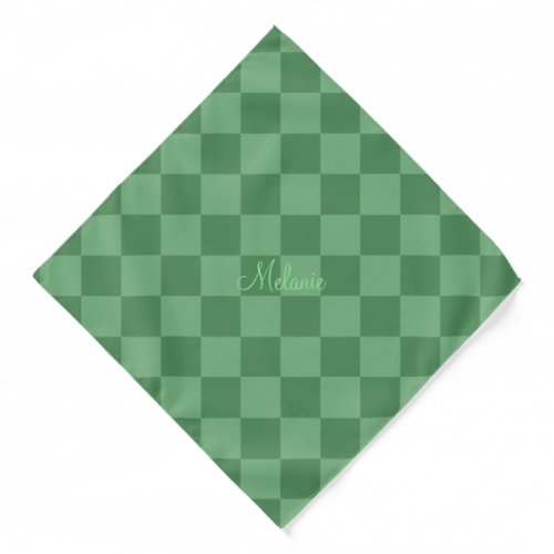 Gingham Plaid Check with Name Green Bandana