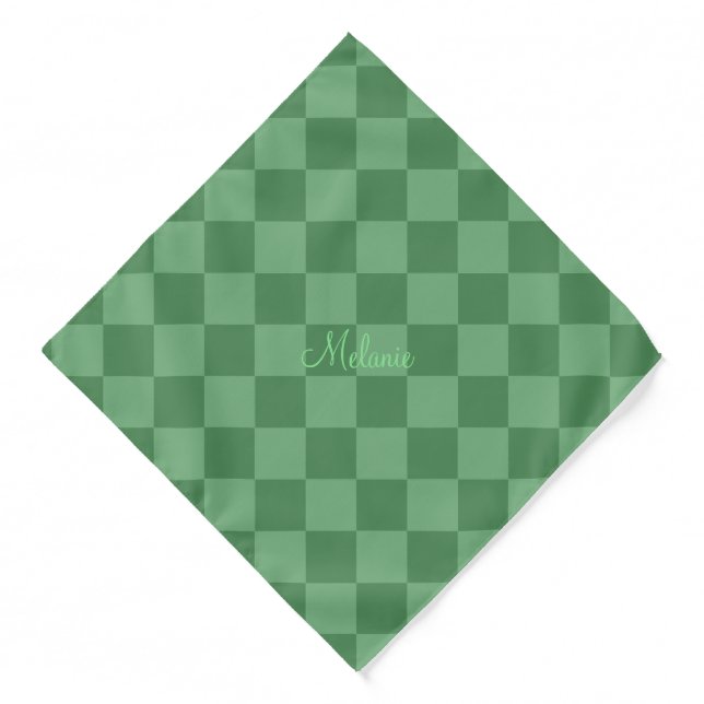 Gingham Plaid Check with Name, Green Bandana (Front)