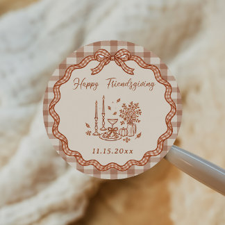 Gingham Plaid Friendsgiving Dinner  Classic Round Sticker