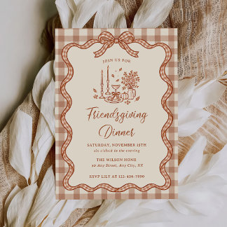 Gingham Plaid Friendsgiving Dinner Fall Invitation
