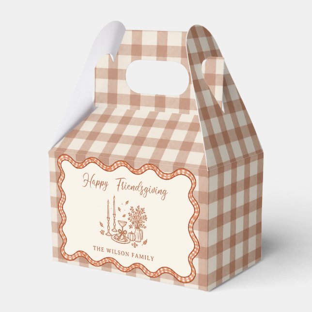 Gingham Plaid Friendsgiving Dinner Favor Boxes (Front Side)