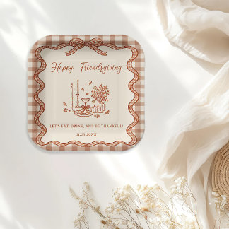 Gingham Plaid Friendsgiving Dinner Paper Plates