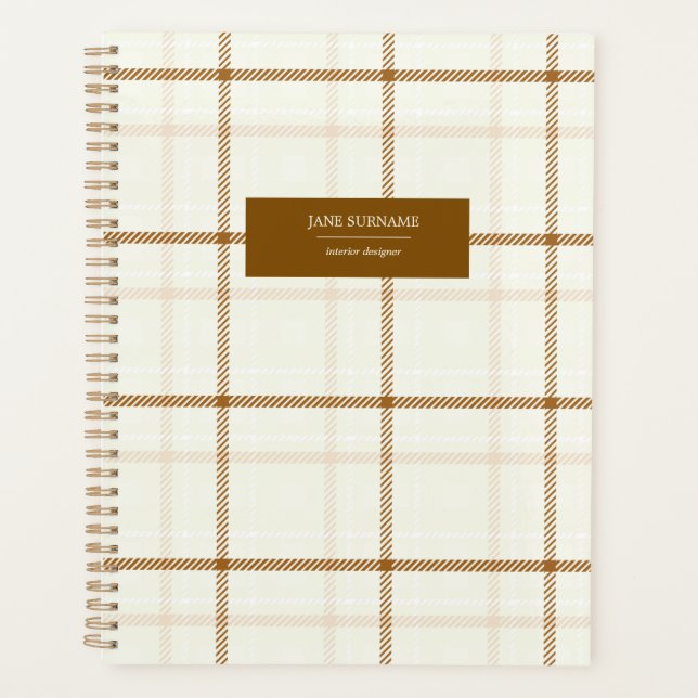 Gingham plaid neutral brown ivory pastel color planner (Front)