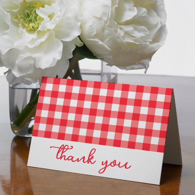 Gingham Plaid Red & White Letterpress Thank You Card (Gingham Plaid Red & White Thank You Card
)
