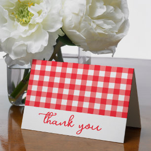 Gingham Plaid Red & White Thank You Card