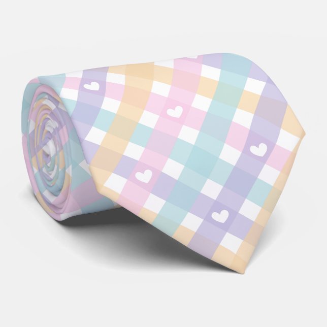 Gingham Plaids Hearts Seamless Pattern  Neck Tie (Rolled)