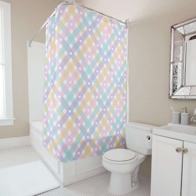 Gingham Plaids Hearts Shower Curtain (In Situ)