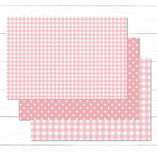 Gingham Polka Dot Pattern Peach Pink Mix and Match Wrapping Paper Sheets