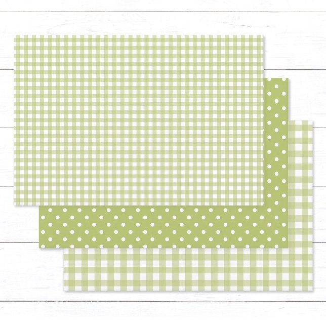 Gingham Polka Dots Light Green Mix and Match Wrapping Paper Sheets (Elegant light green gingham checks and white polka dots wrapping paper sheets.)