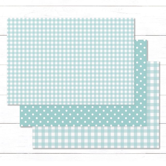 Gingham Polka Dots Pastel Turquoise Mix and Match Wrapping Paper Sheets (Elegant aqua blue, pastel turquoise gingham checks and white polka dots wrapping paper sheets.)